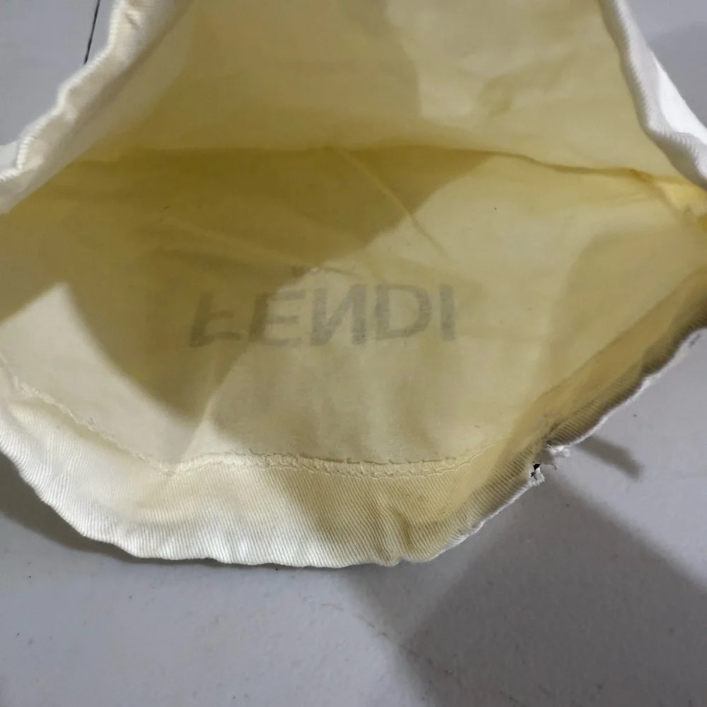 Fendi Cream Drawstring Pouch with Black Logo Text